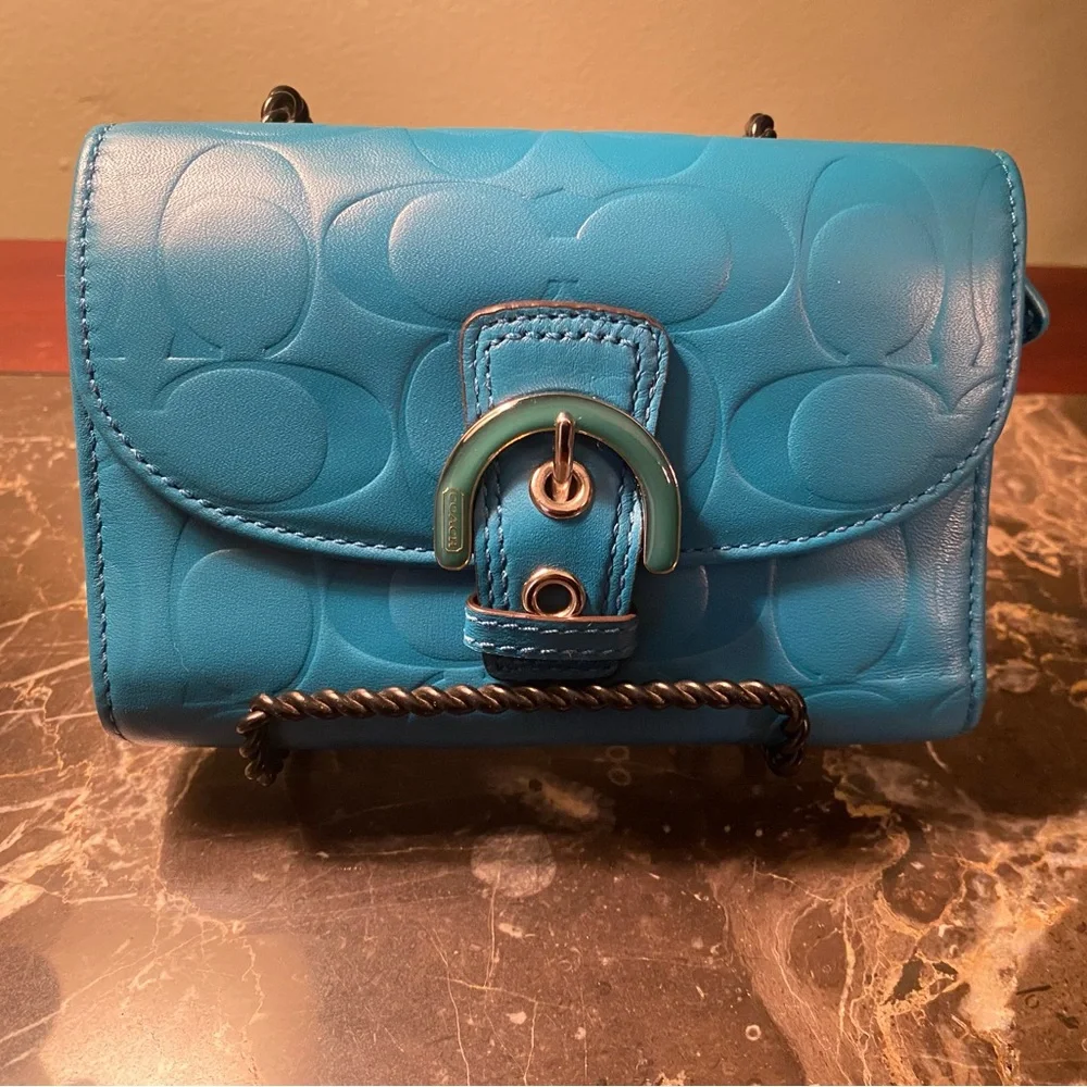 Coach Blue Embossed Leather Crossbody Wallet